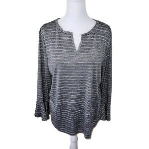 Liz Claiborne Metallic Pullover Flutter Sleeve Top Black Silver Women's Size XL